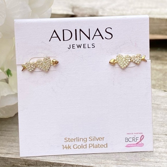 NWT ADINAS PAVE HEART ARROW GOLD STUD EARRINGS - Picture 4 of 8